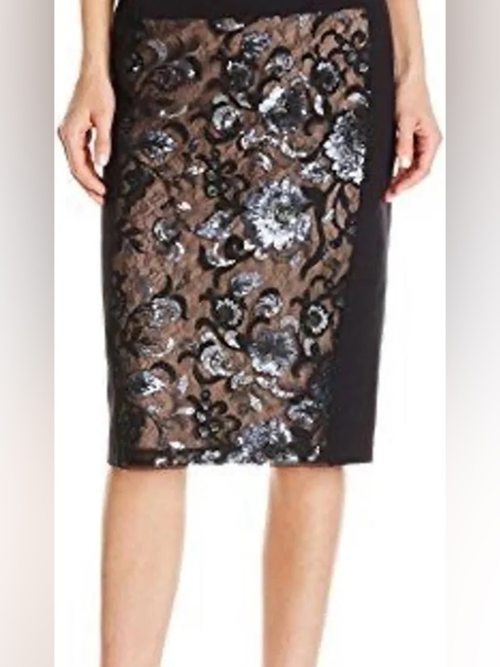 BCBGMAXAZRIA Aideen Chic Sequin Embellished Floral Zip Pencil Skirt Size XXS